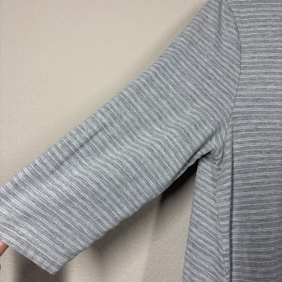 Garnet Hill Large Swing Mini Shift Dress Gray Tencel Blend Pinstriped 3/4 Sleeve - Picture 4 of 8
